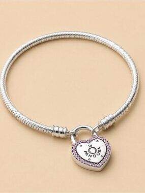 Pandora Silver Bracelet with Pink Heart Charm